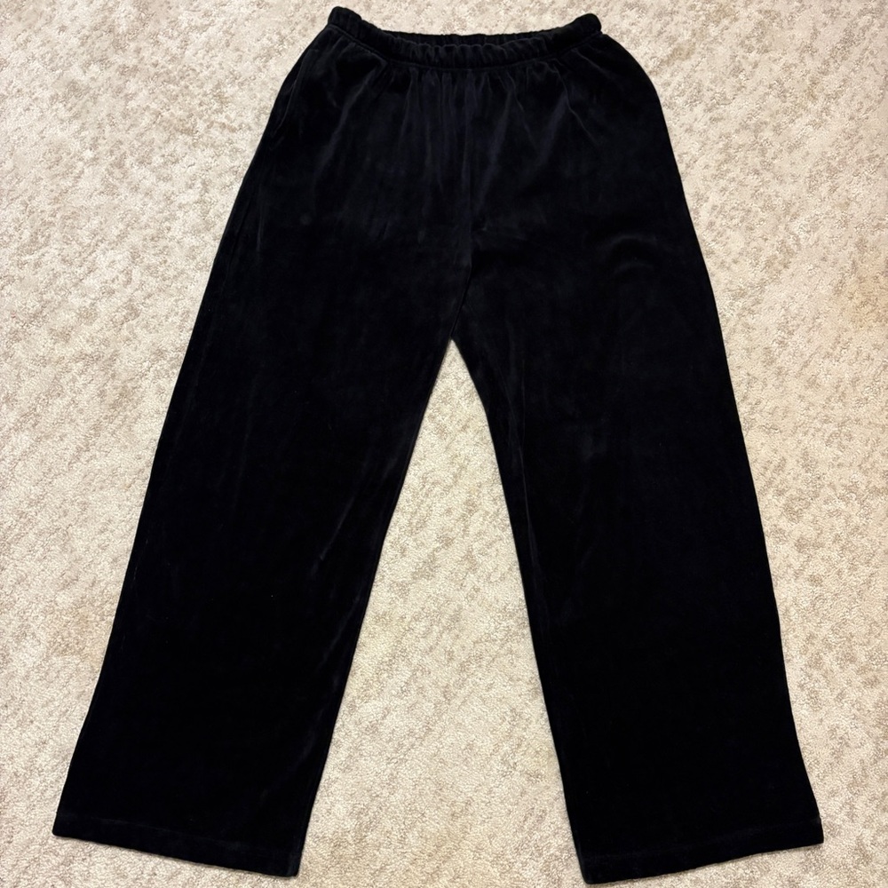 Rebecca Malone M Velour Pants Black Lounge Wear Pull On Stretch Retro Y2K